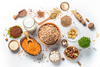 alternative protein and raw ingredients on a table