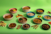 variety of kibbles and pet food snacks