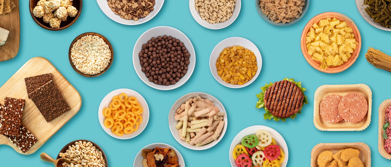 bowls of extruded snacks
