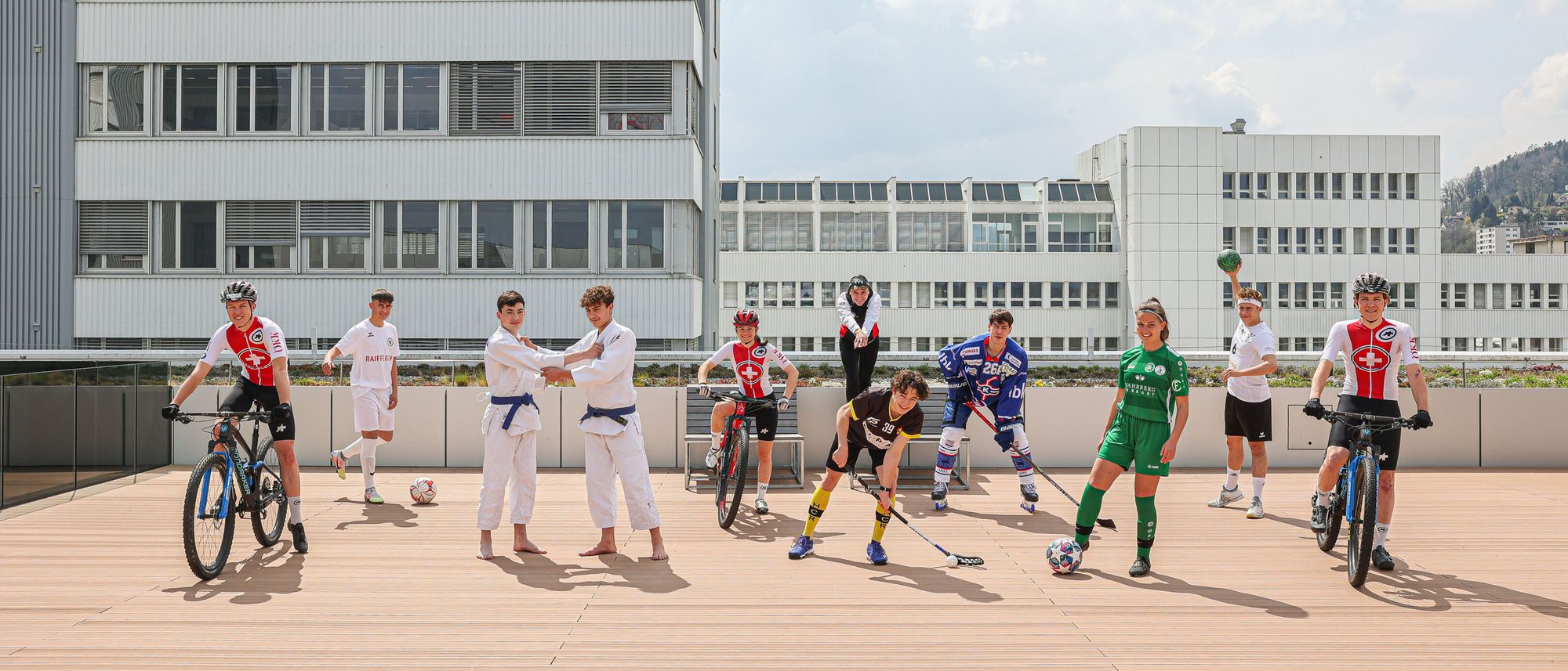 The sports apprentices on the roof of the CUBIC Innovation Campus. 
