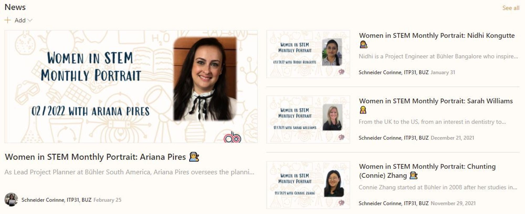 Einmal im Monat publiziert das Team ein Portrait über eine interessante Bühler Frau, die im MINT-Bereich arbeitet.