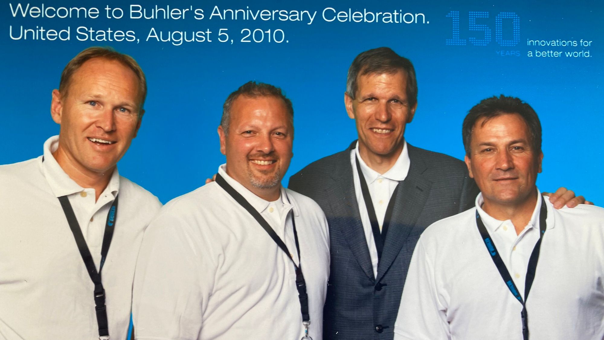 Von links: Stefan Scheiber, Michael Ehr, Calvin Grieder und René Steiner an der 150-Jahr Feier von Bühler USA.