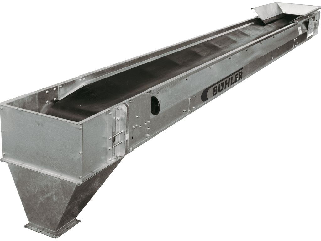 Trough conveyor outlet belt