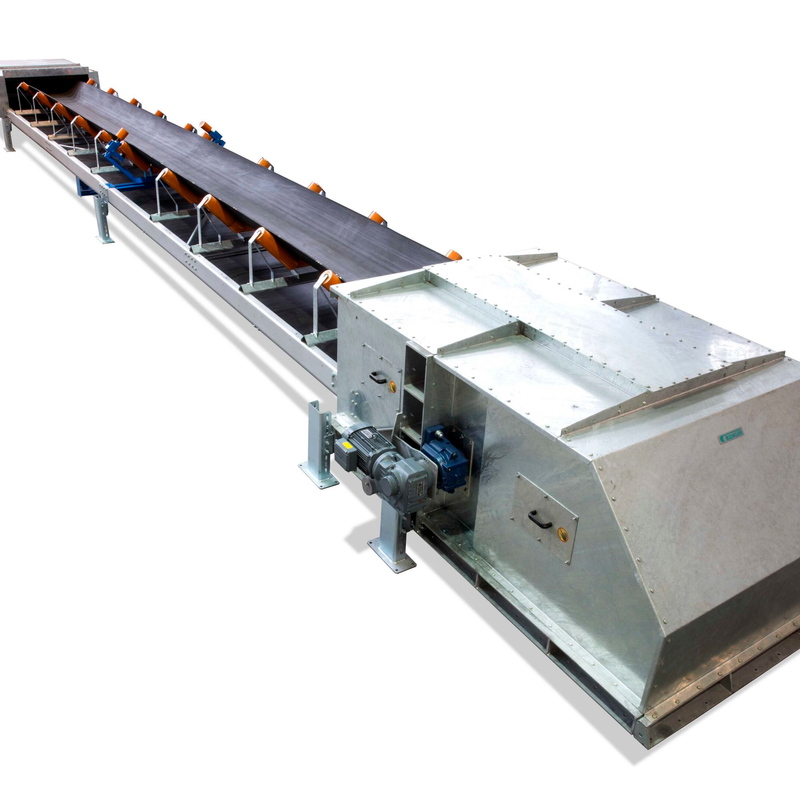 Trough conveyor outlet belt